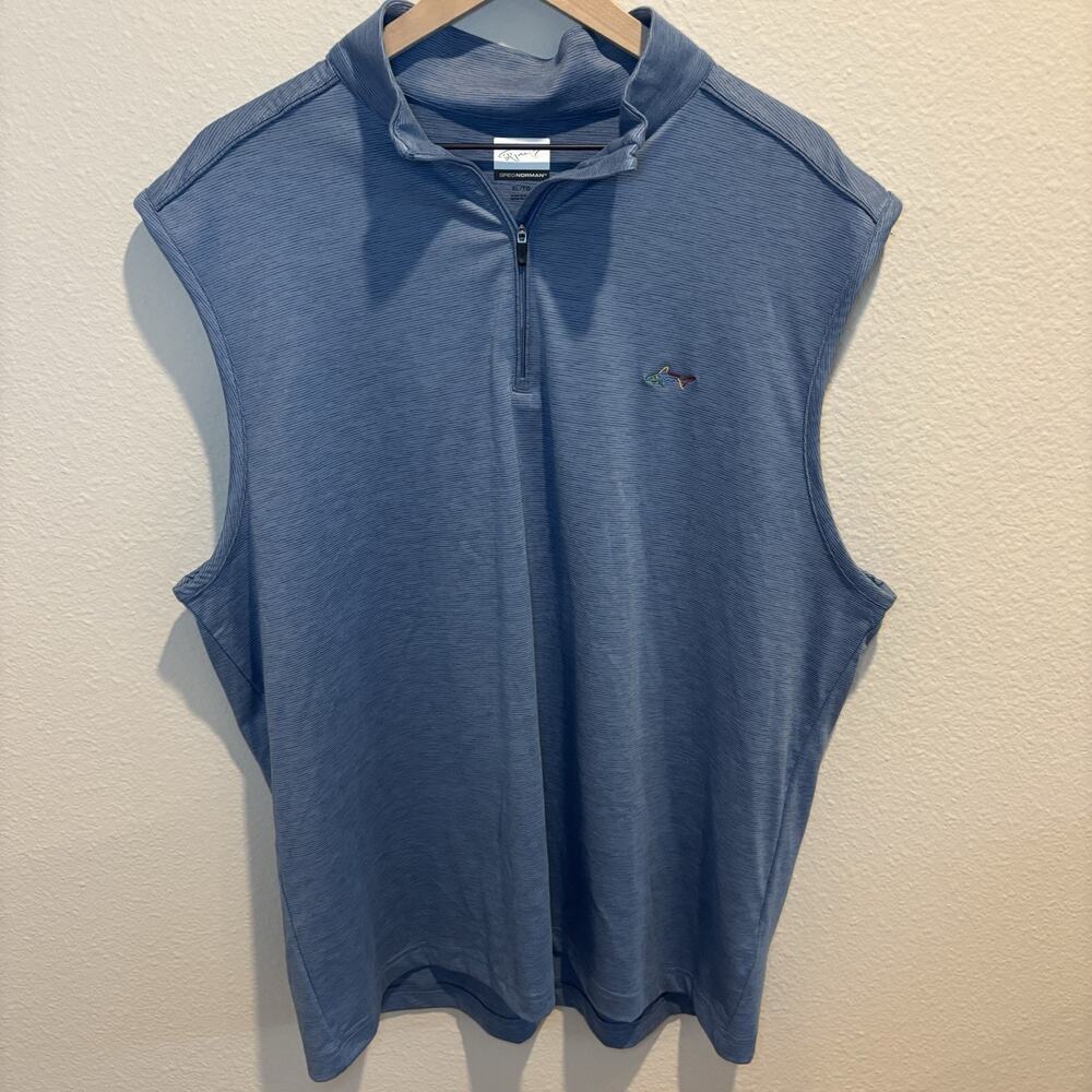 Greg Norman Men’s Ribbed Vest Blue Sleeveless Quarter Zip Size XL